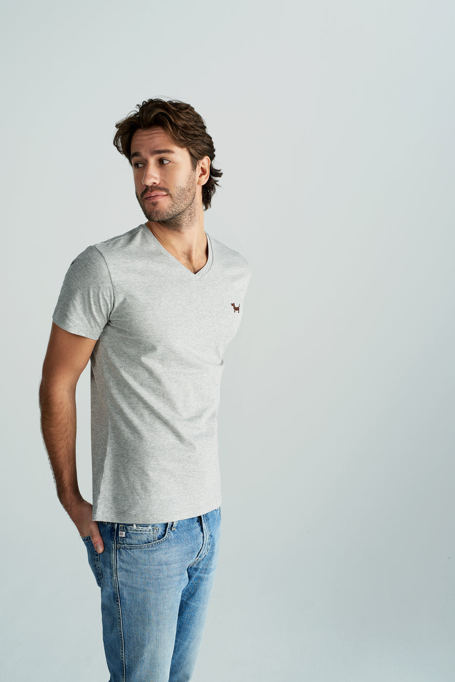 Nachhaltiges Herren-V-Shirt "Hugo" in Grau